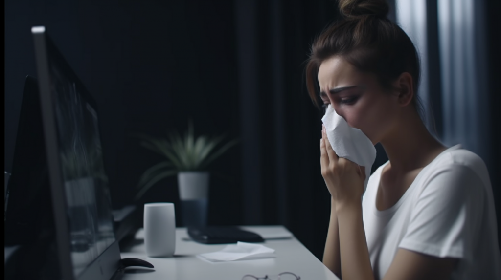 woman having therapy session on computer crying